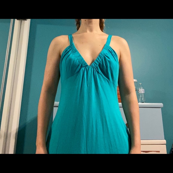 Blue Knit Gathered Bust Maxi Dress - Picture 4 of 11